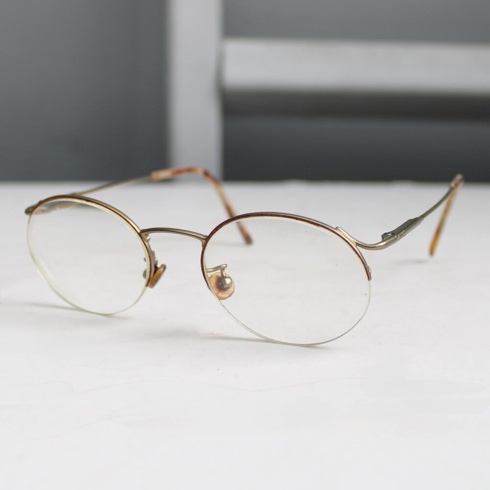 Polo Ralph Lauren Vintage Gold-Tone Metal Tortoise Round Half-Rim Eyeglasses - Picture 5 of 9